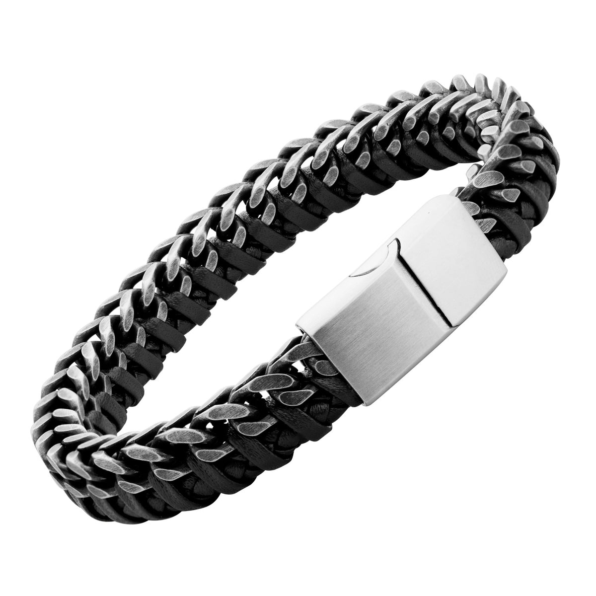 JIWOY Men's Braided Bracelet - Stainless Steel & Leather Cuff Link Chain Bracelet For Men