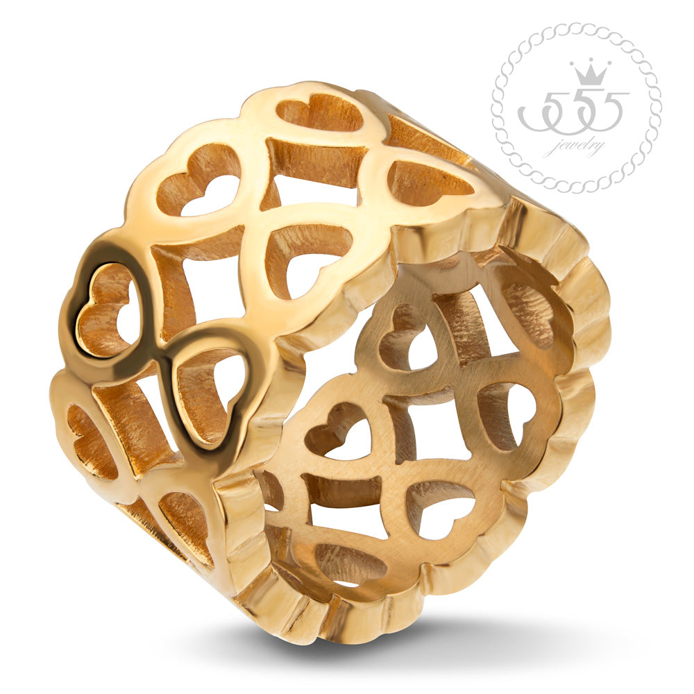 Double Heart Laser cutting Steel 12 MM Ring