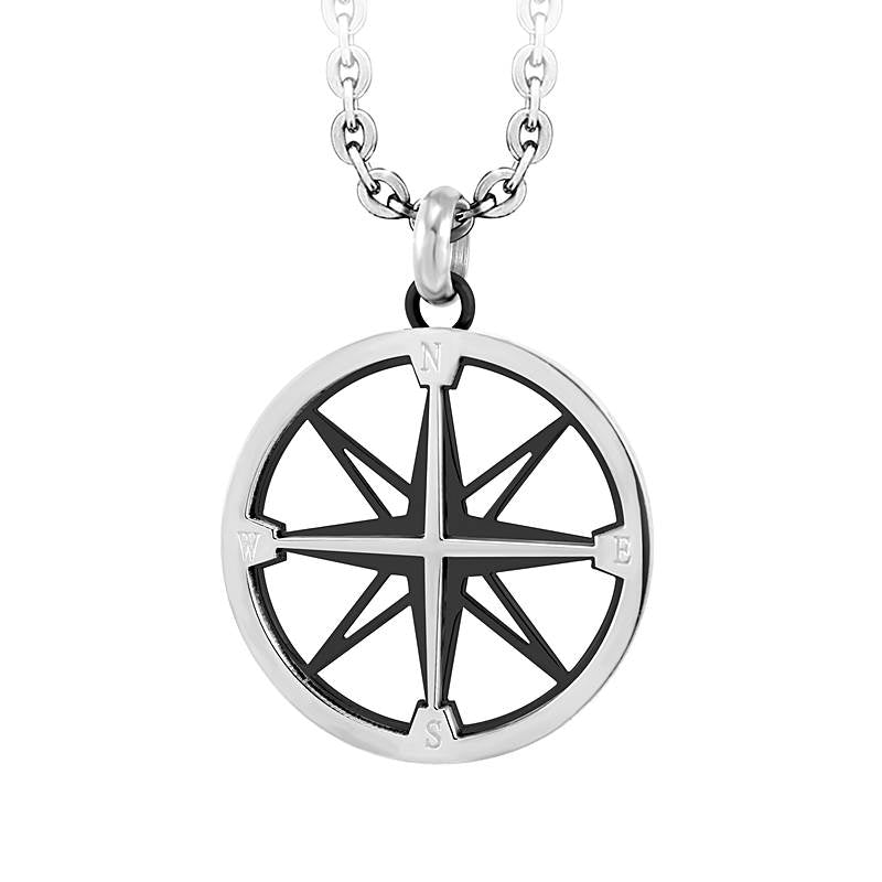 Stainless Steel Compass Pendant Necklace