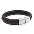 Magnetic Clasp Braided & Stitched Black Leather Steel Bracelet