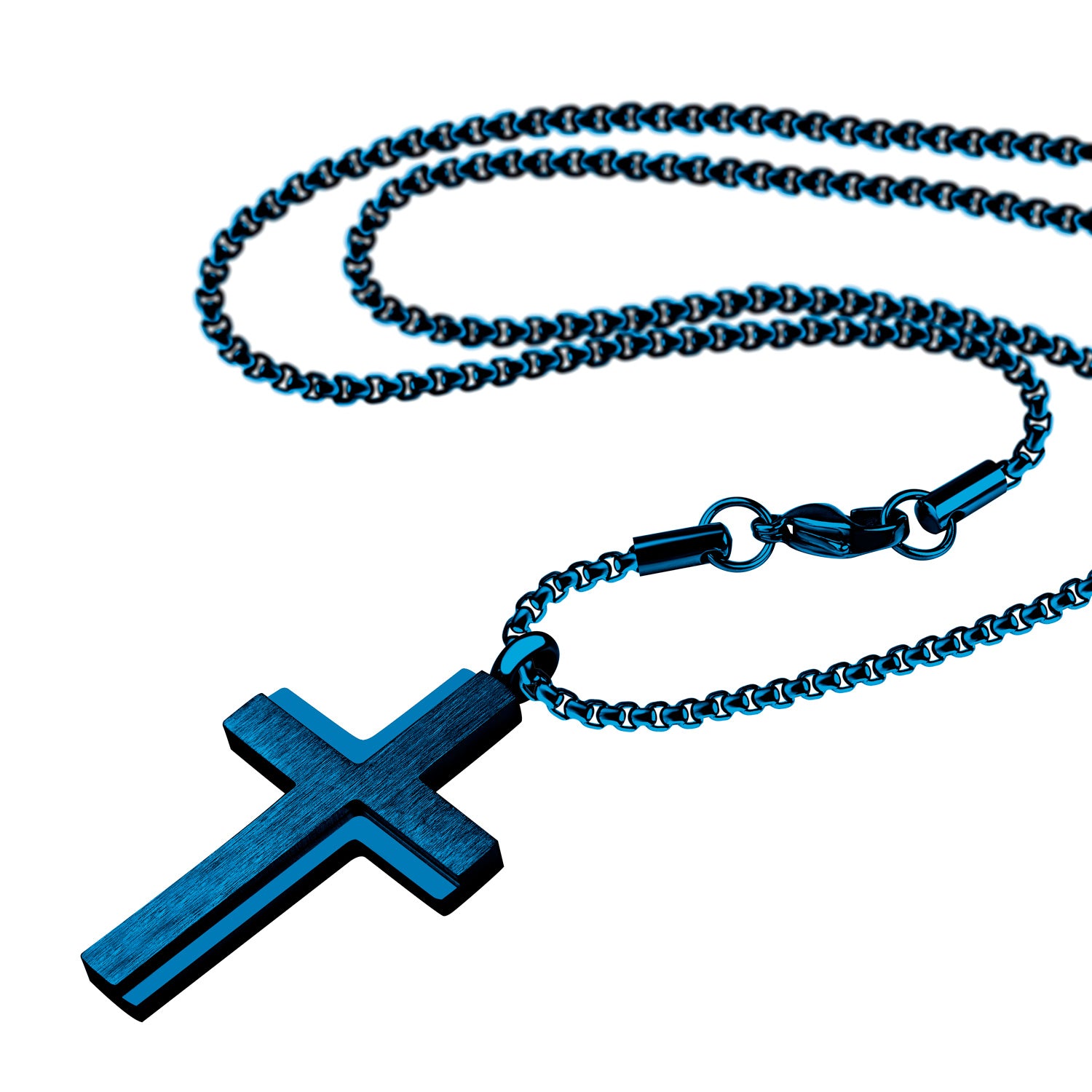 thumbnail image 2 of 24" Stainless Steel 6mm Box Link Chain Necklace With Cross Pendant – Men's Silver Jewelry 2 of 2