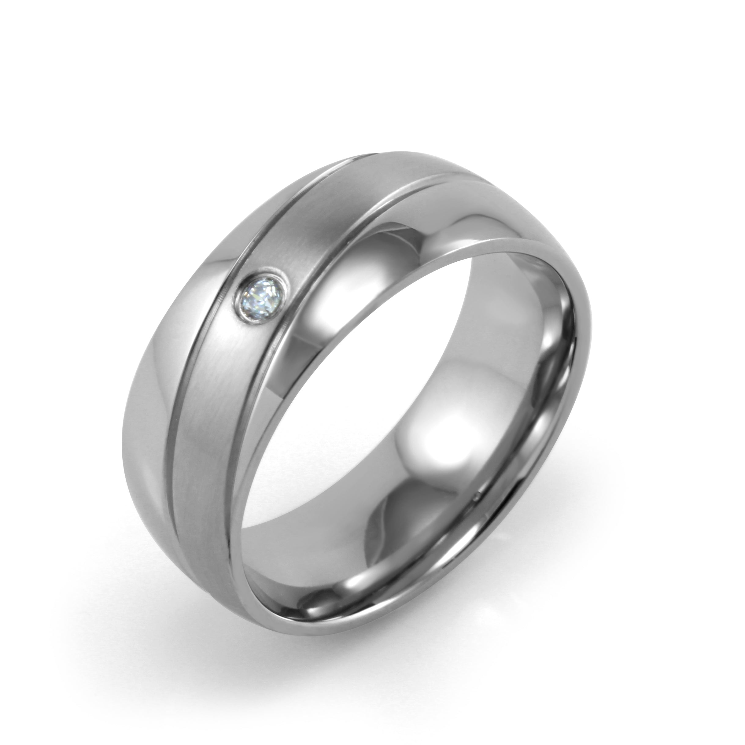 Plain Steel Ring with Center CZ Steel / E 52