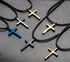 Steel Cross Pendant Adjustable Black Rope Cord Necklace