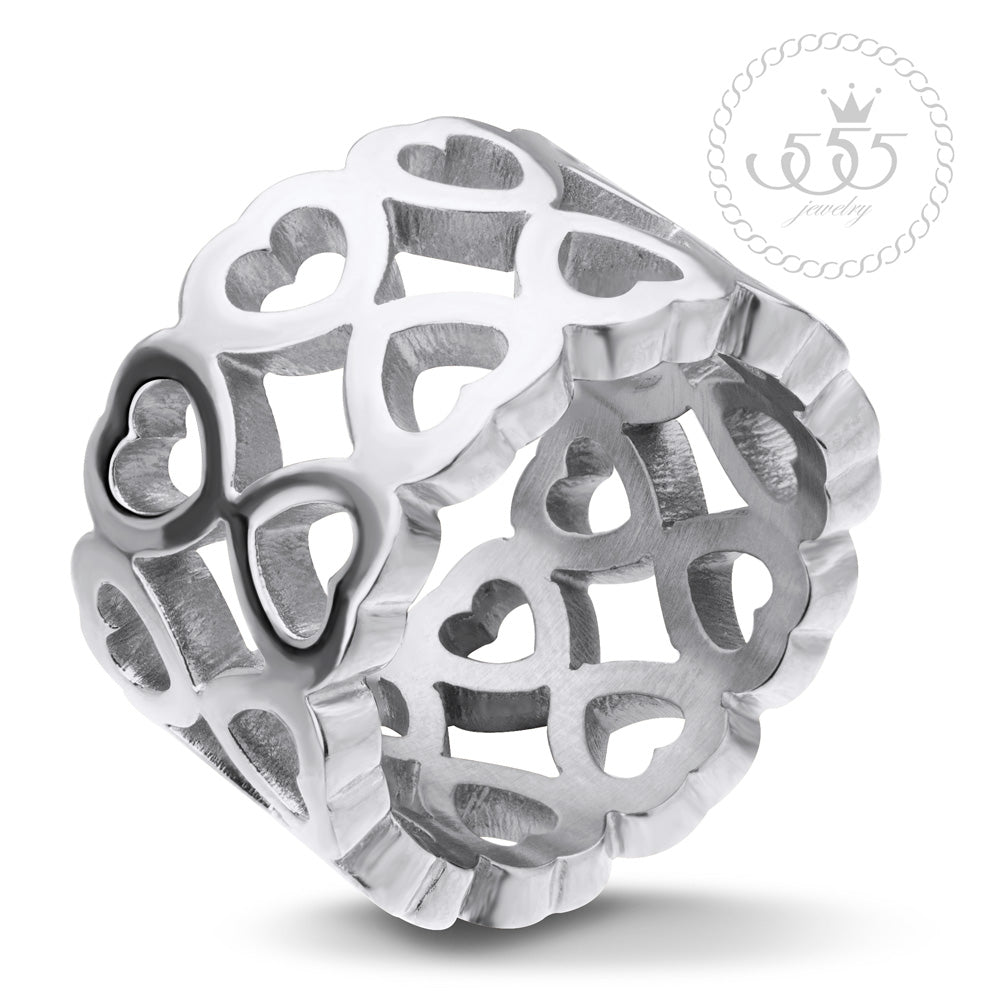 Double Heart Laser cutting Steel 12 MM Ring
