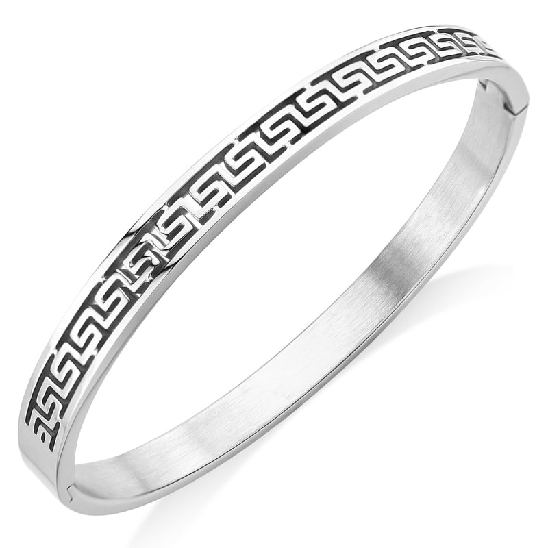 Hinge Lock Vintage Greek Key Cuff Steel Bangle– Monera-Design Co., Ltd