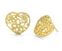 Gold Sandblasted Steel Earrings Heart and Flowers Design