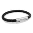 Steel Ribbed Clasp Braided Black Leather Bracelet