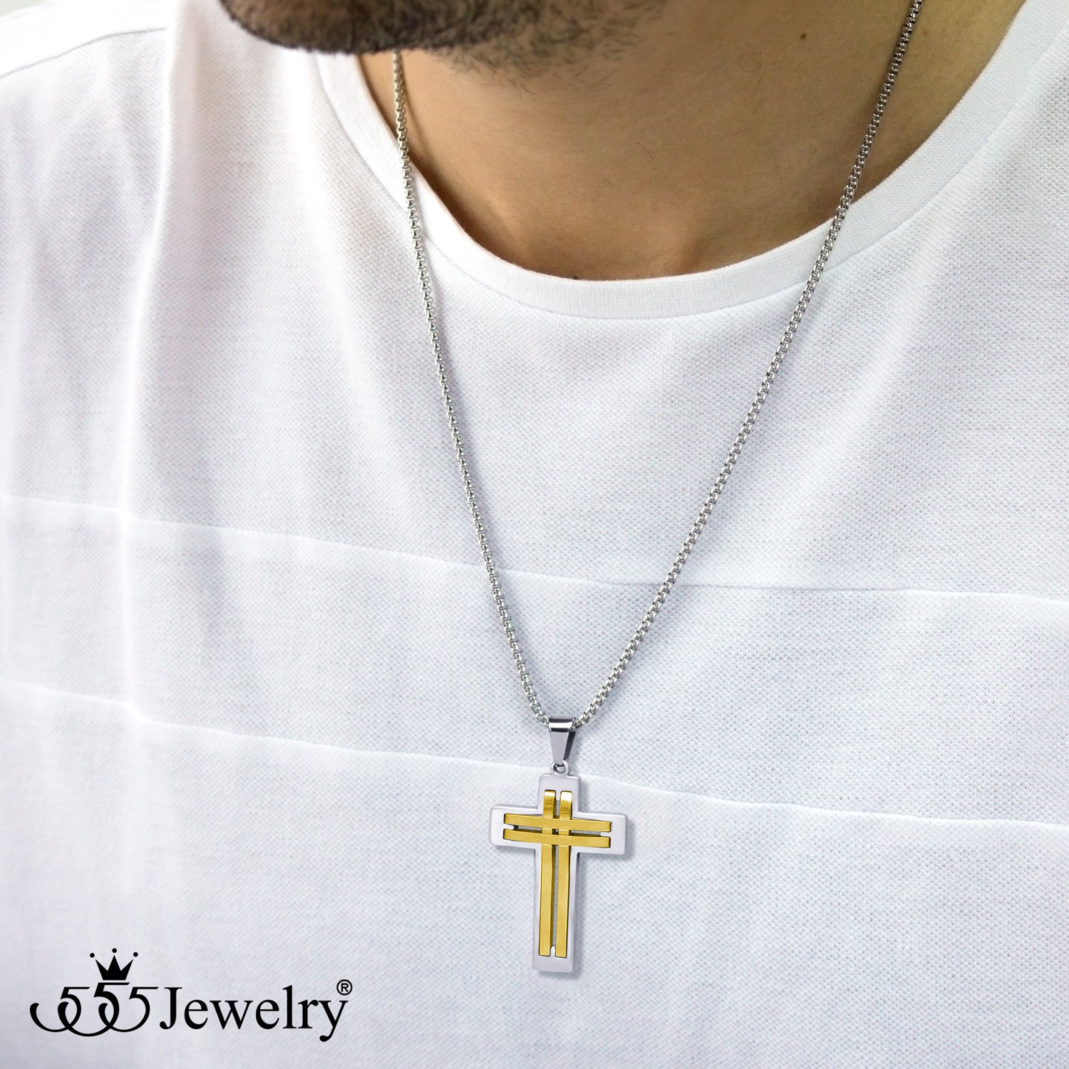 Men's Gold Cross Necklace -Christmas gift - Gifts for Men - Gold Cross Chain  | eBay
